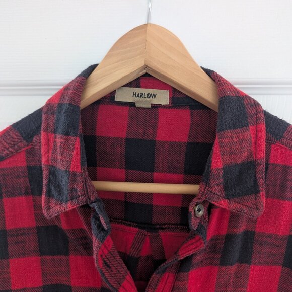 Harlow cropped flannel shirt red black buffalo plaid size small - Picture 3 of 13